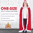 Skeleteen Red Velvet Santa Cape - Long Red Velour Hooded Cloak with White Fur Trimming Christmas Holiday Santa Claus and Mrs Claus Costume Robe with Hood - For Adults and Kids