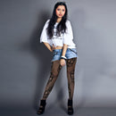 Black Fishnet Skull Tights - Gothic Day of the Dead Halloween Fish Net Pantyhose with Ripped Skeleton Sugar Skulls Stockings