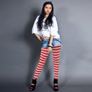 White and Red Tights - Striped Nylon Stretch Pantyhose Stocking Accessories for Every Day Attire and Costumes for Men, Women and Kids