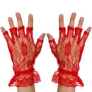 Fingerless Lace Red Gloves - Ladies and Girls Ruffled Lace Finger Free Bridal Wrist Gloves