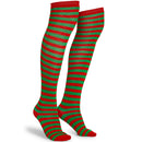 Red and Green Socks - Over The Knee Elf Striped Thigh High Costume Accessories Stockings for Men, Women and Kids