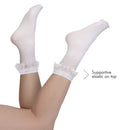 White Ruffled Anklet Socks - Frilly White Opaque Lace Ruffles Top Trim Bobby Sock