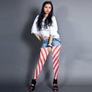Candy Cane Striped Tights – Red and White Diagonally Striped Nylon Stretch Pantyhose Stocking Accessories for Every Day Attire and Costumes for Men, Women and Kids