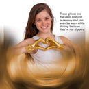 Metallic Gold Costume Gloves - Shiny Gold Princess Evening Stretch Dress Glove Set for Men, Women and Kids