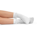 White Ruffled Anklet Socks - Frilly White Opaque Lace Ruffles Top Trim Bobby Sock