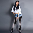 Black and White Tights - Striped Nylon Stretch Pantyhose Stocking Accessories for Every Day Attire and Costumes for Men, Women and Kids
