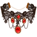 Gothic Vampire Jewelry Set - Black Lace Choker with Red Rhinestone Earrings Pirate Accessories Set for Women and Girls