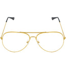 Clear Lens Costume Glasses - 70's Style Aviator Gold Wire Rimmed Clear Sunglasses for Adults and Kids