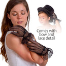 Dress Lace Hand Gloves - Vintage Formal Black Sheer Evening Gloves with Satin Bow and Lace Ruffle Wrist Cuffs for Women and Girls